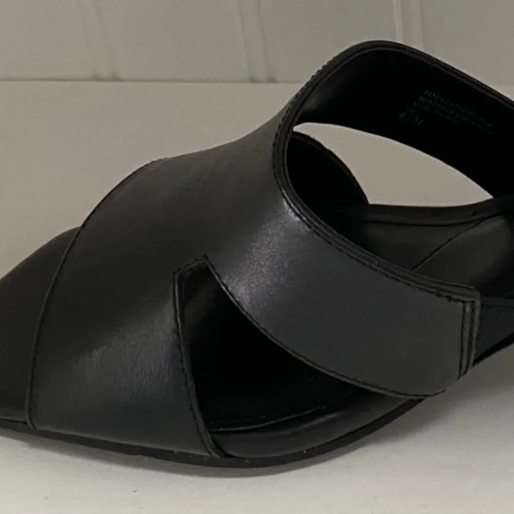 Charles David HARLEY LEATHER OPEN TOE HEEL SANDALS in Black Size 8.5